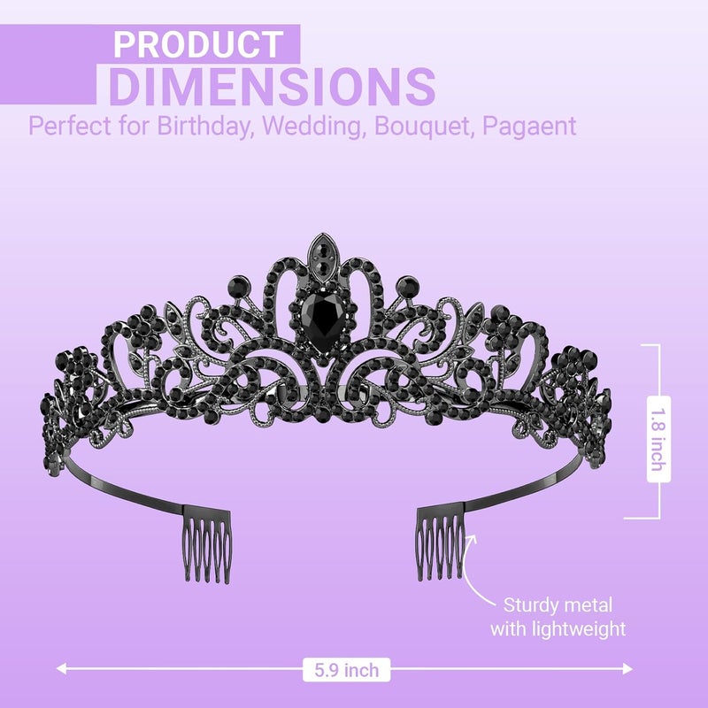 Queenship Tiara Crown for Women, Queen Tiara for Birthday Prom Bridal Party Custome Black - Image 2